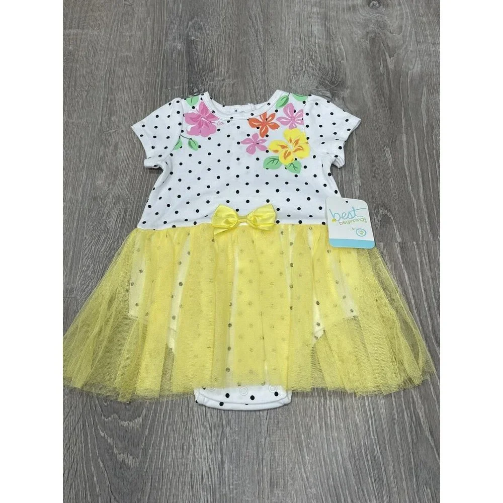 New Best Beginnings Baby Girl Dress 9 Month Floral Yellow Tutu J13
